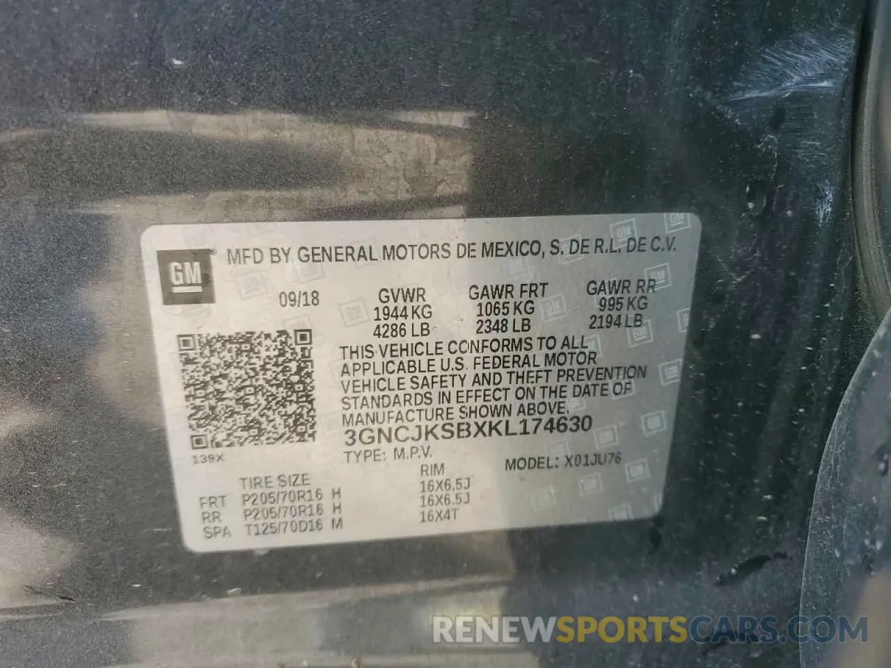 13 fotografías del automóvil dañado 3GNCJKSBXKL174630 CHEVROLET TRAX 2019