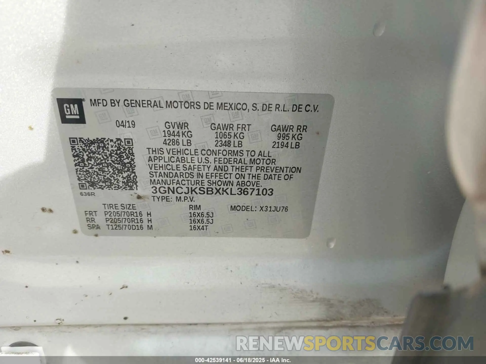 9 fotografías del automóvil dañado 3GNCJKSBXKL367103 CHEVROLET TRAX 2019