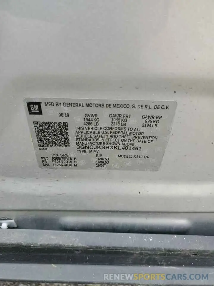 13 fotografías del automóvil dañado 3GNCJKSBXKL401461 CHEVROLET TRAX 2019