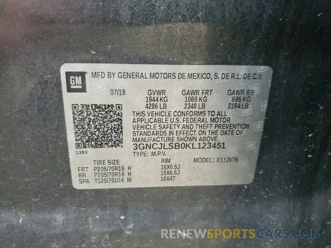 13 fotografías del automóvil dañado 3GNCJLSB0KL123451 CHEVROLET TRAX 2019