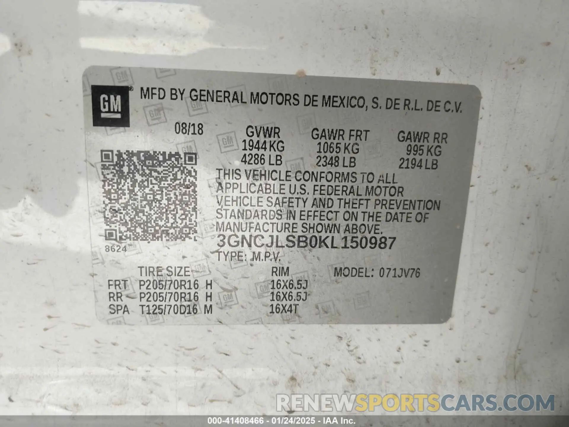 9 fotografías del automóvil dañado 3GNCJLSB0KL150987 CHEVROLET TRAX 2019