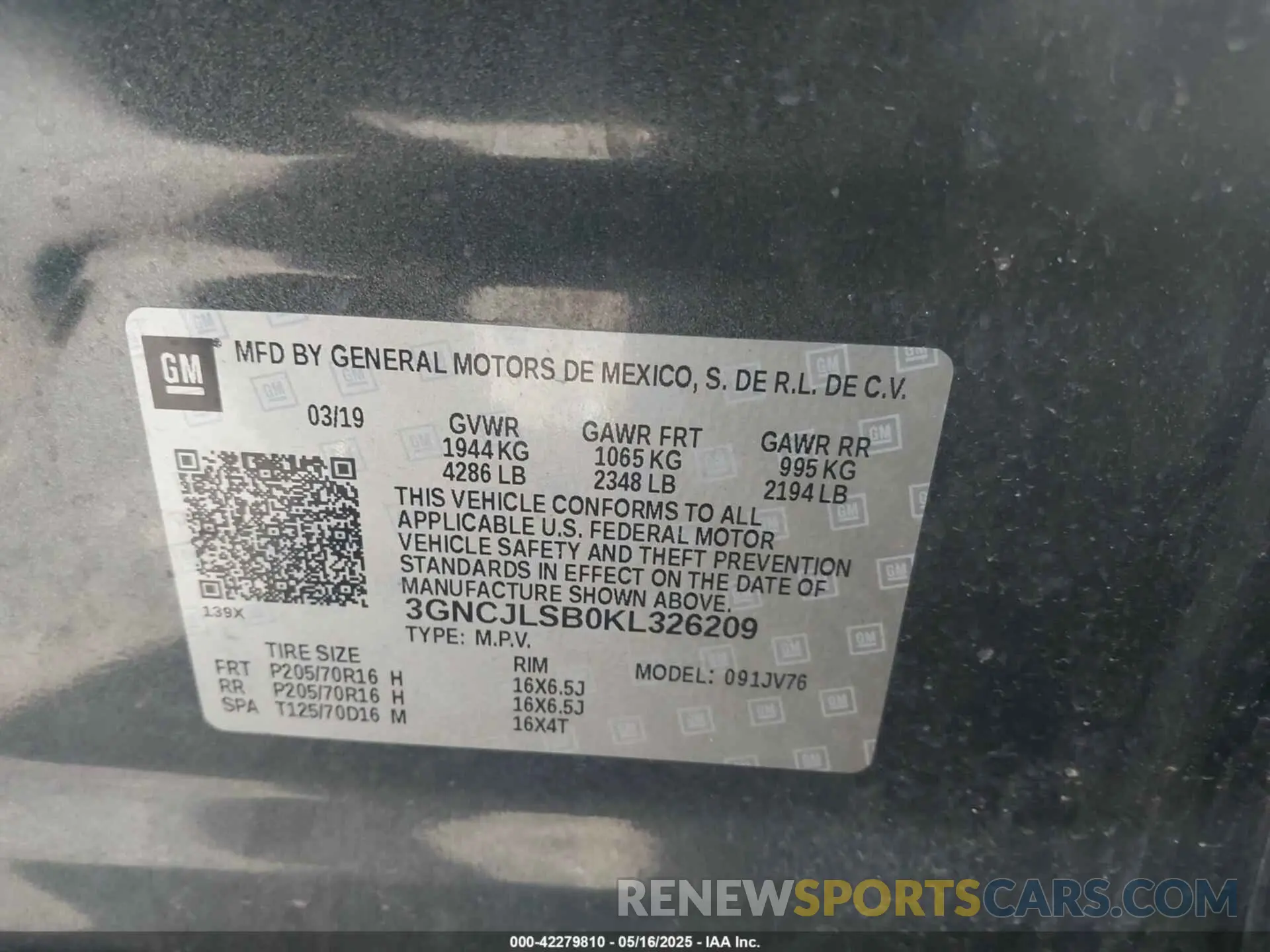 9 fotografías del automóvil dañado 3GNCJLSB0KL326209 CHEVROLET TRAX 2019