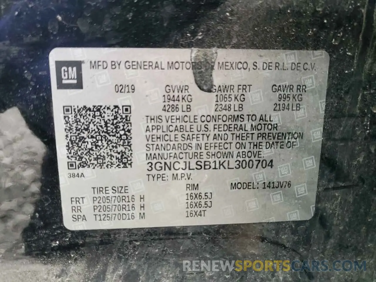 13 fotografías del automóvil dañado 3GNCJLSB1KL300704 CHEVROLET TRAX 2019