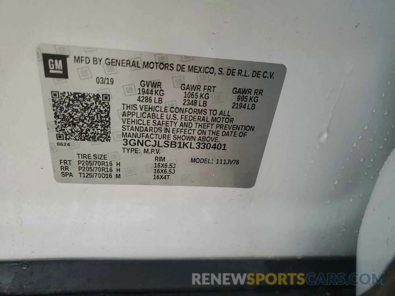 13 fotografías del automóvil dañado 3GNCJLSB1KL330401 CHEVROLET TRAX 2019