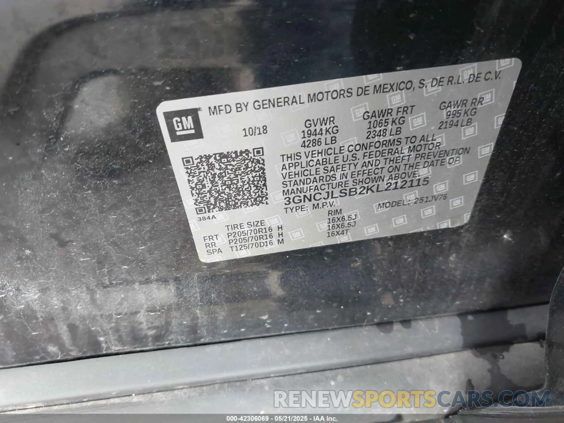9 fotografías del automóvil dañado 3GNCJLSB2KL212115 CHEVROLET TRAX 2019