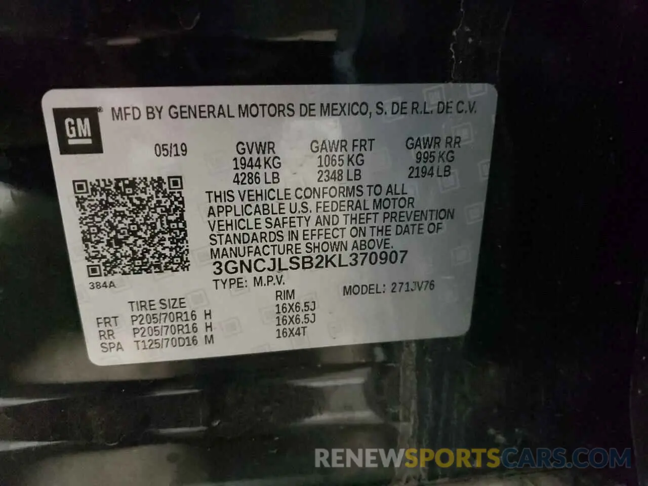 13 fotografías del automóvil dañado 3GNCJLSB2KL370907 CHEVROLET TRAX 2019