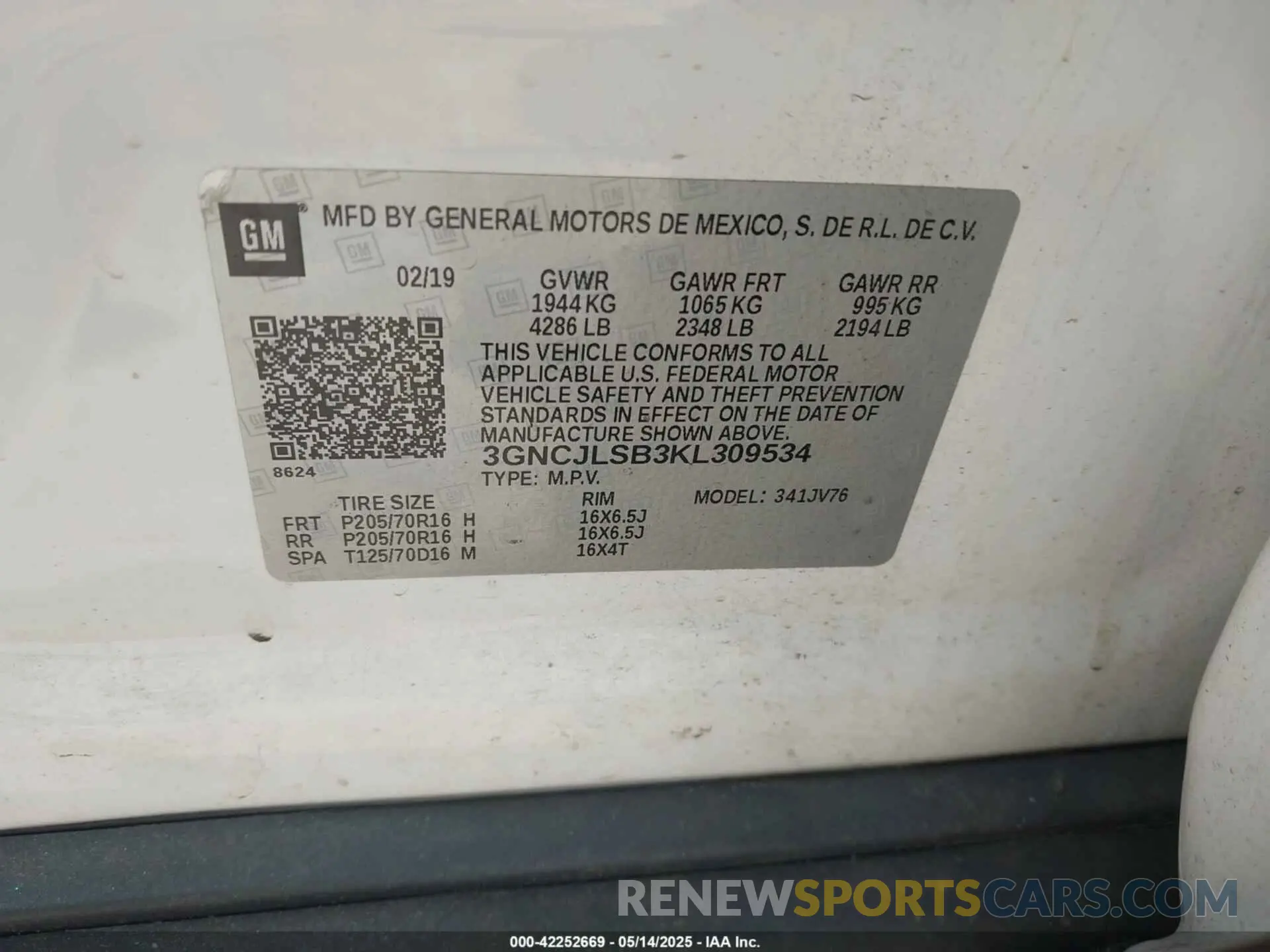 9 fotografías del automóvil dañado 3GNCJLSB3KL309534 CHEVROLET TRAX 2019