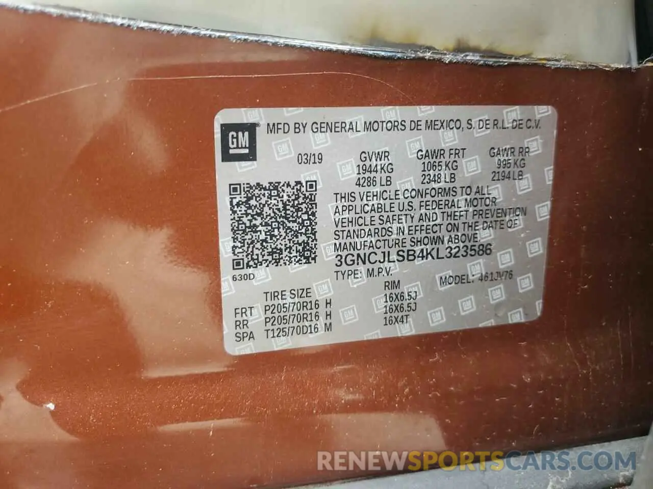 13 fotografías del automóvil dañado 3GNCJLSB4KL323586 CHEVROLET TRAX 2019