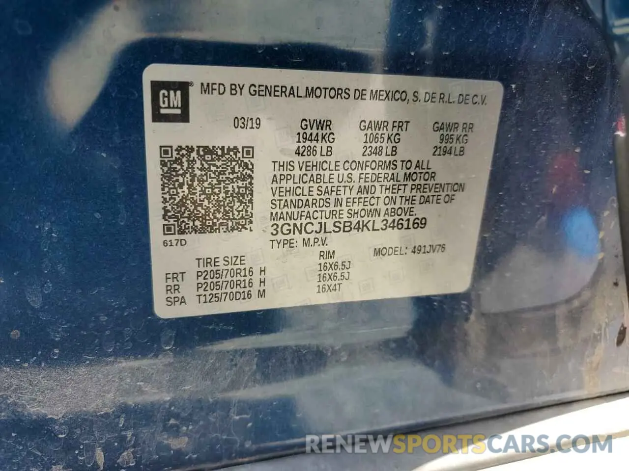 13 fotografías del automóvil dañado 3GNCJLSB4KL346169 CHEVROLET TRAX 2019