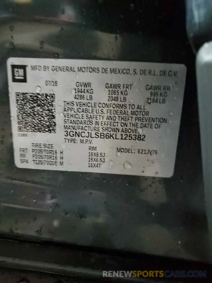 14 fotografías del automóvil dañado 3GNCJLSB6KL125382 CHEVROLET TRAX 2019