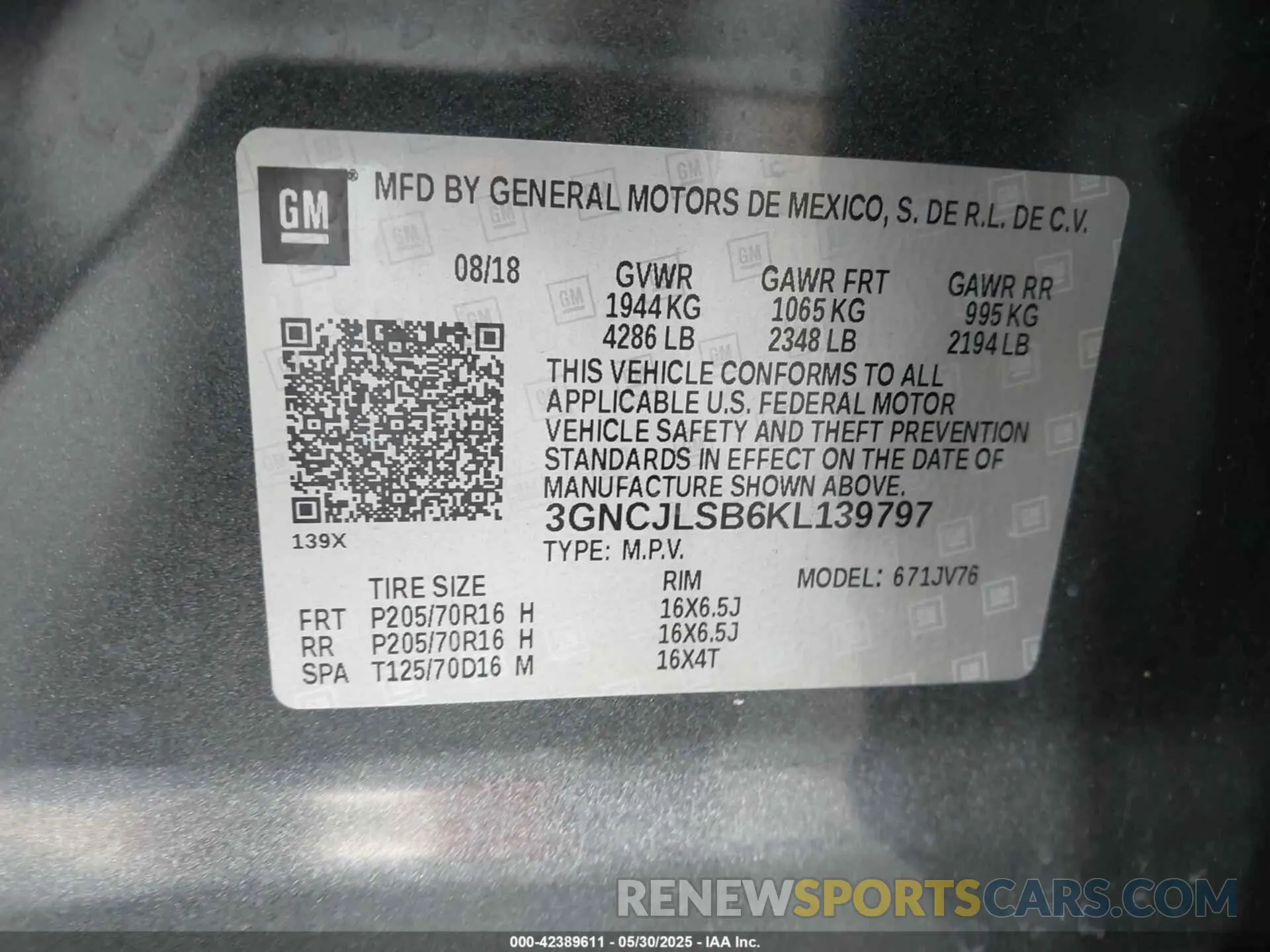 9 fotografías del automóvil dañado 3GNCJLSB6KL139797 CHEVROLET TRAX 2019