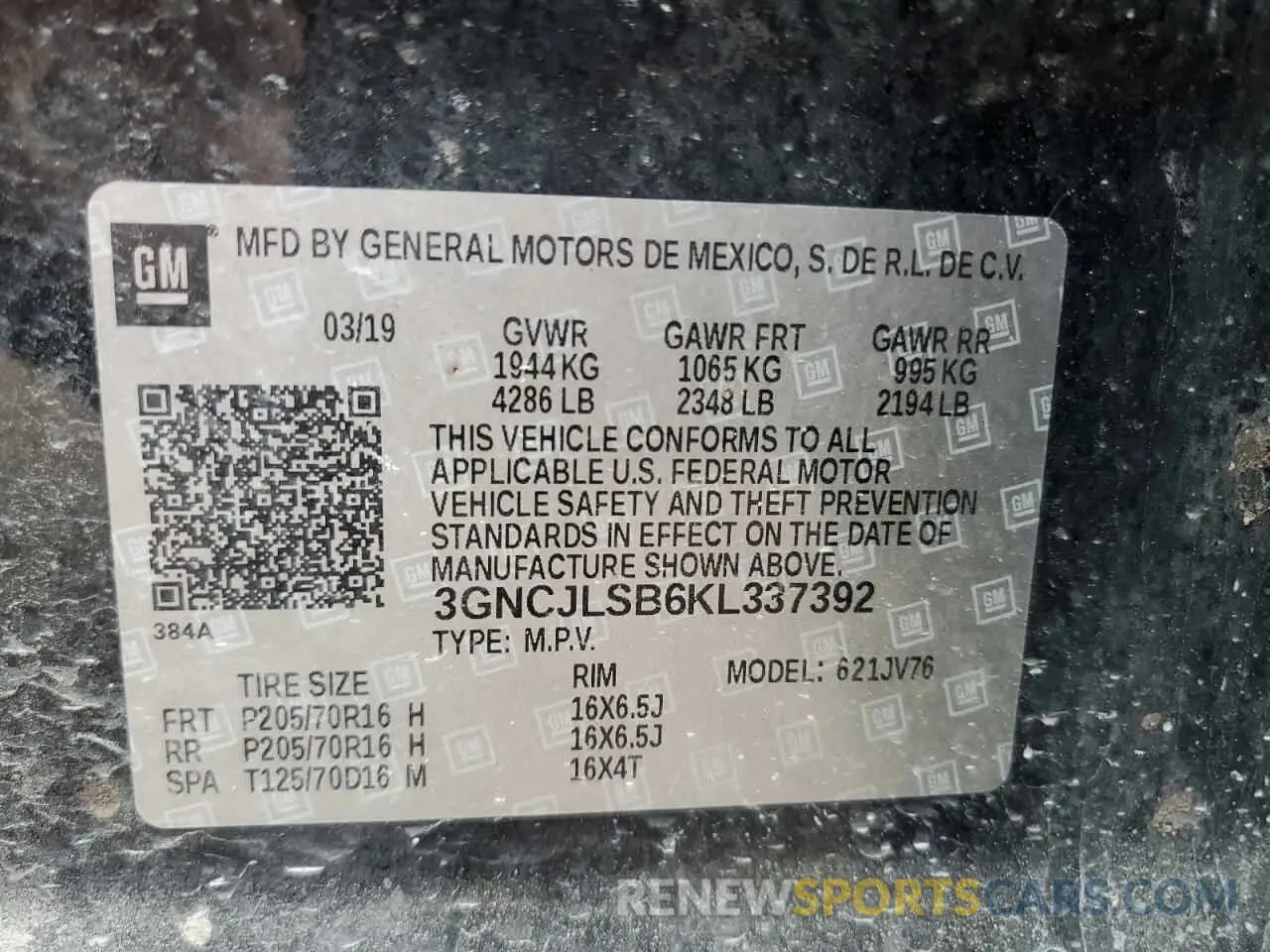 13 fotografías del automóvil dañado 3GNCJLSB6KL337392 CHEVROLET TRAX 2019