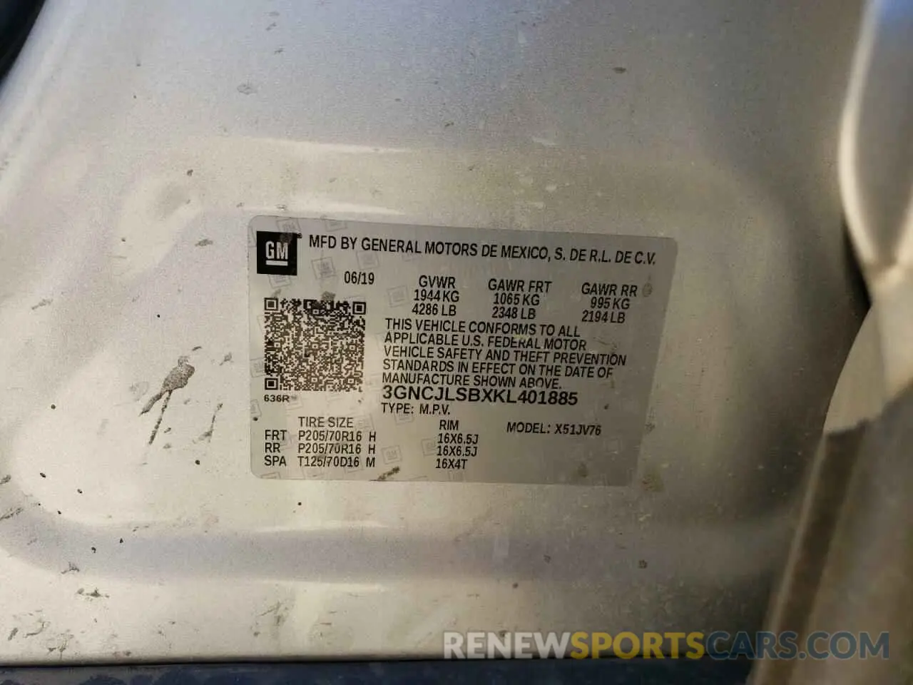 12 fotografías del automóvil dañado 3GNCJLSBXKL401885 CHEVROLET TRAX 2019