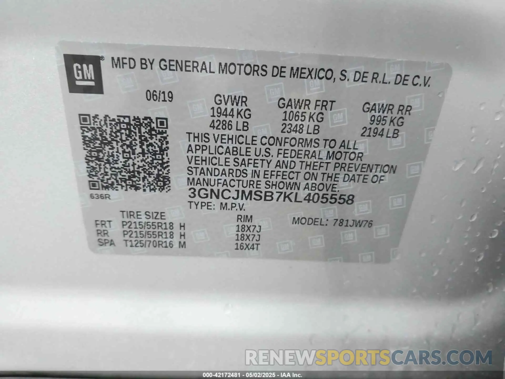9 fotografías del automóvil dañado 3GNCJMSB7KL405558 CHEVROLET TRAX 2019