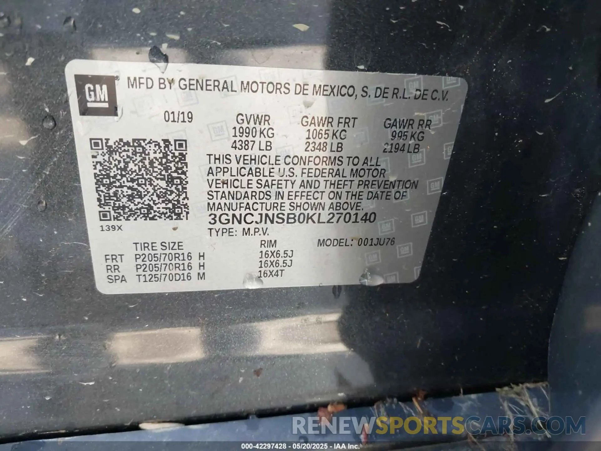 9 fotografías del automóvil dañado 3GNCJNSB0KL270140 CHEVROLET TRAX 2019