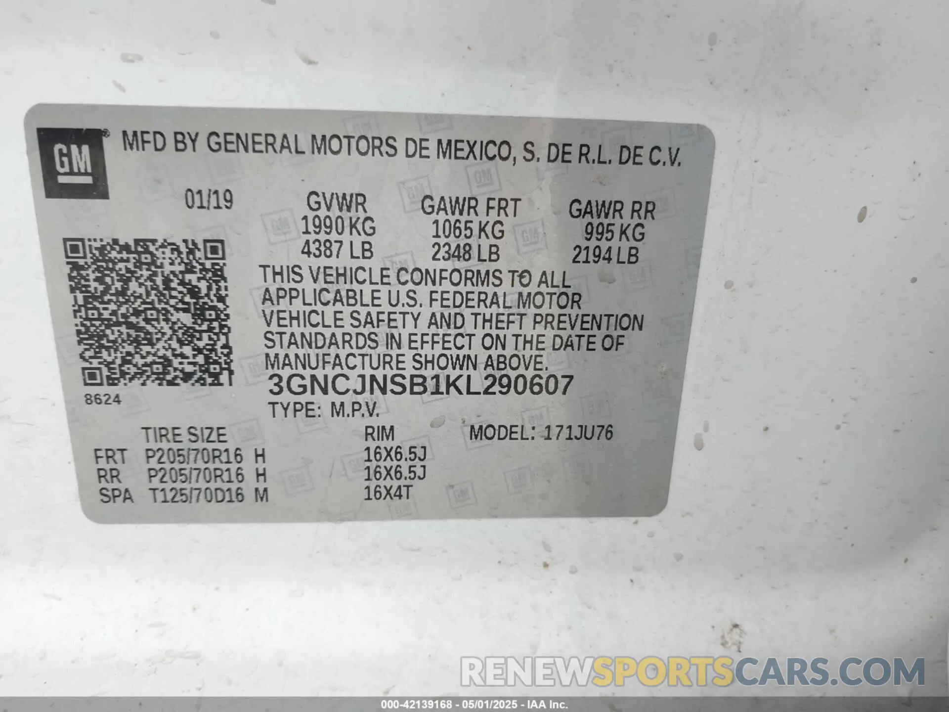 9 fotografías del automóvil dañado 3GNCJNSB1KL290607 CHEVROLET TRAX 2019