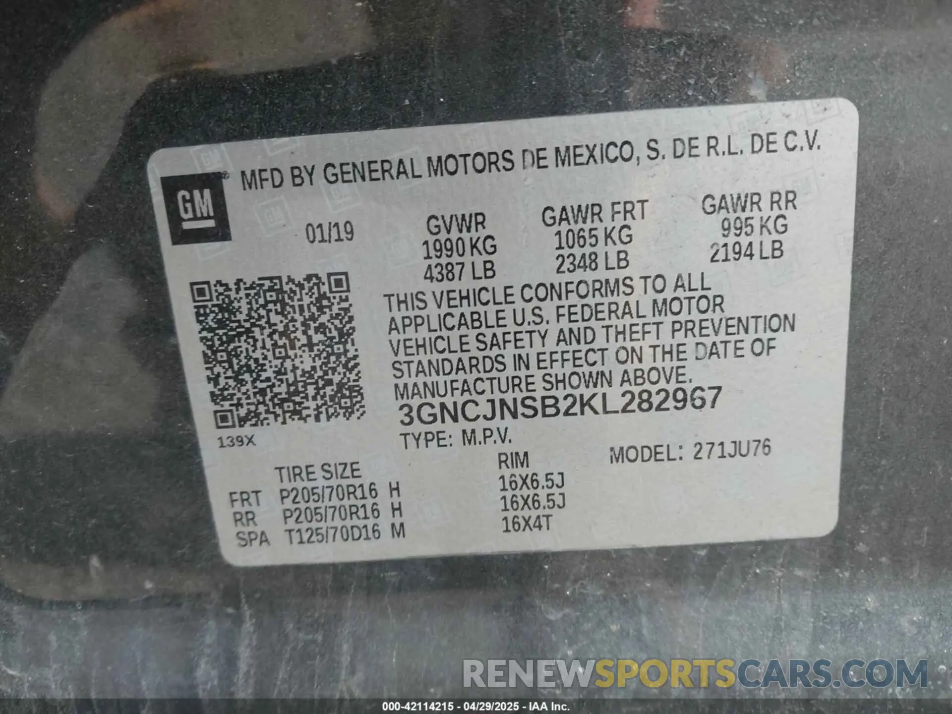 9 fotografías del automóvil dañado 3GNCJNSB2KL282967 CHEVROLET TRAX 2019