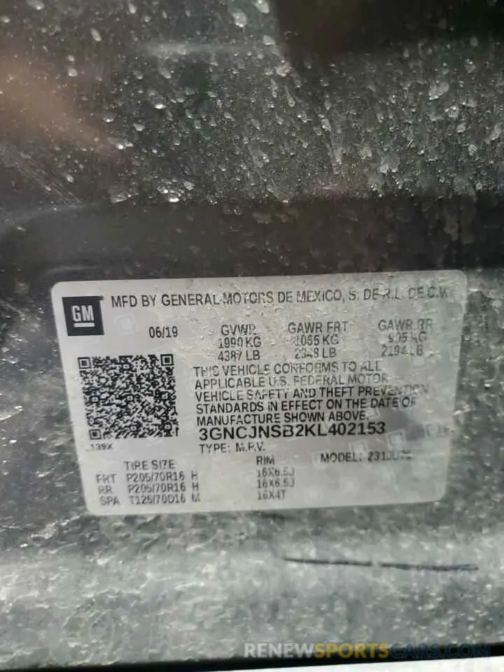 13 fotografías del automóvil dañado 3GNCJNSB2KL402153 CHEVROLET TRAX 2019