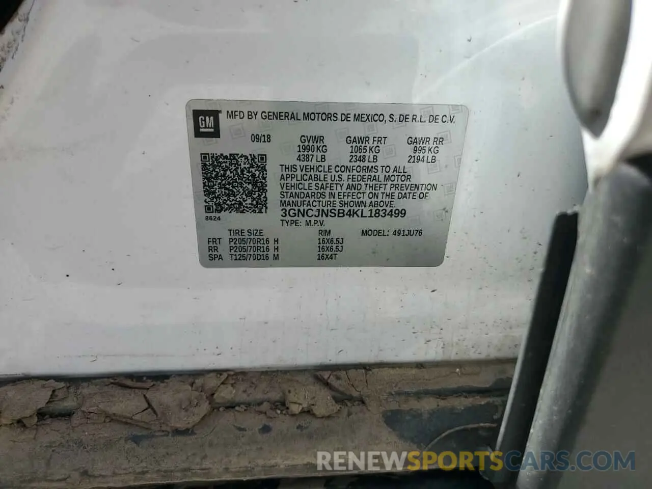 13 fotografías del automóvil dañado 3GNCJNSB4KL183499 CHEVROLET TRAX 2019