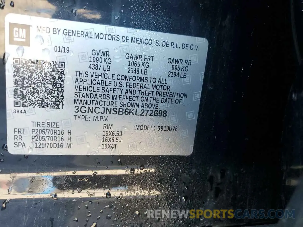 14 fotografías del automóvil dañado 3GNCJNSB6KL272698 CHEVROLET TRAX 2019