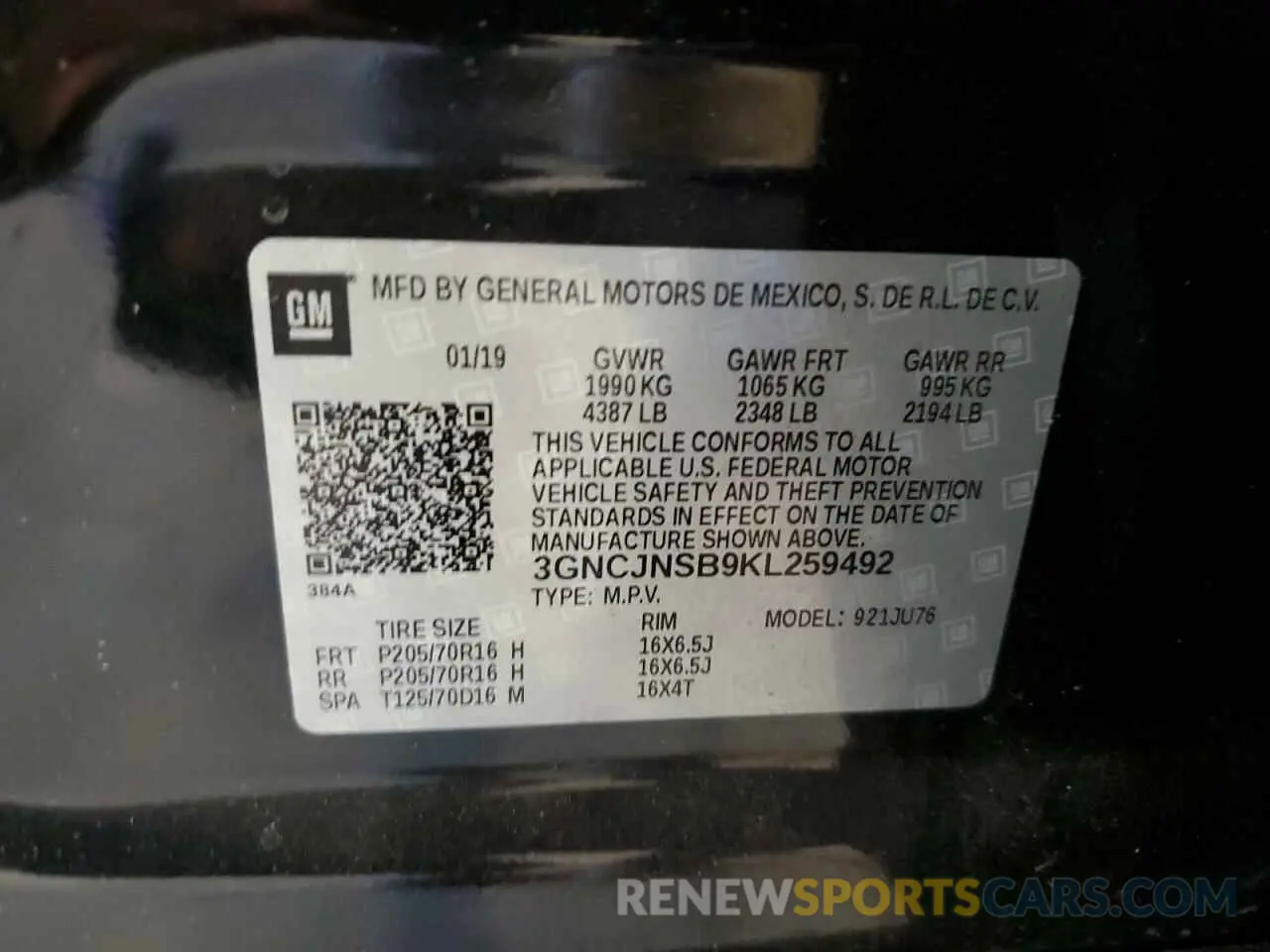 13 fotografías del automóvil dañado 3GNCJNSB9KL259492 CHEVROLET TRAX 2019
