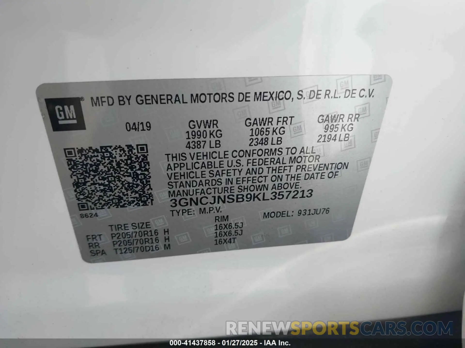 9 fotografías del automóvil dañado 3GNCJNSB9KL357213 CHEVROLET TRAX 2019