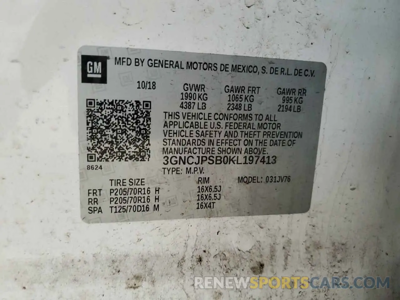 13 fotografías del automóvil dañado 3GNCJPSB0KL197413 CHEVROLET TRAX 2019