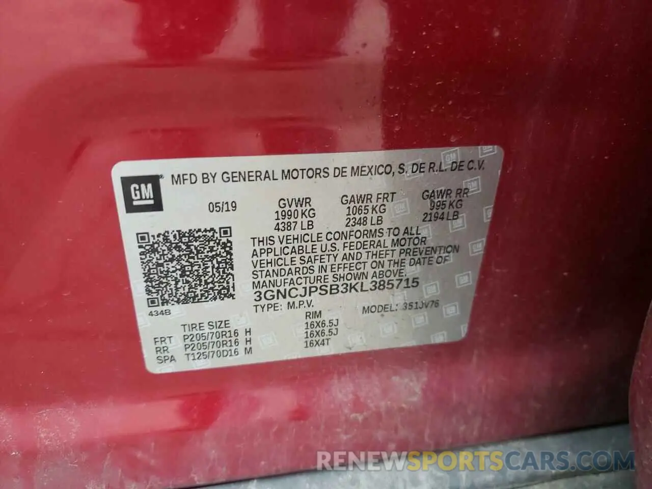 13 fotografías del automóvil dañado 3GNCJPSB3KL385715 CHEVROLET TRAX 2019
