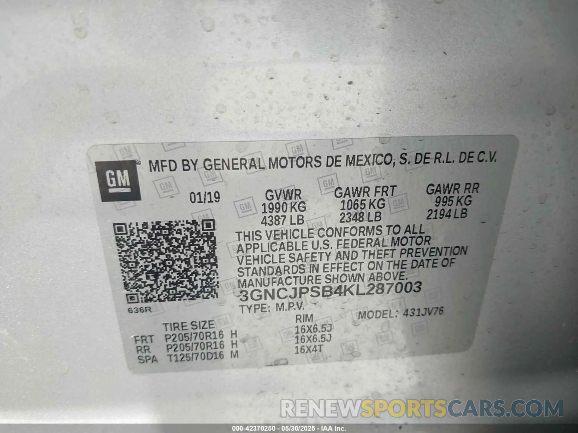 9 fotografías del automóvil dañado 3GNCJPSB4KL287003 CHEVROLET TRAX 2019