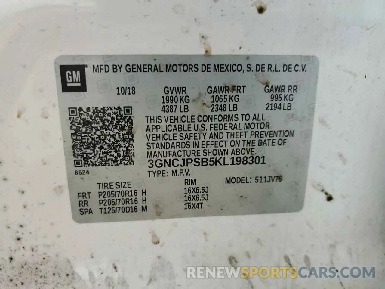 13 fotografías del automóvil dañado 3GNCJPSB5KL198301 CHEVROLET TRAX 2019