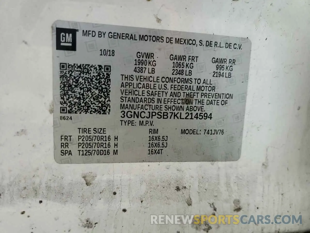 13 fotografías del automóvil dañado 3GNCJPSB7KL214594 CHEVROLET TRAX 2019