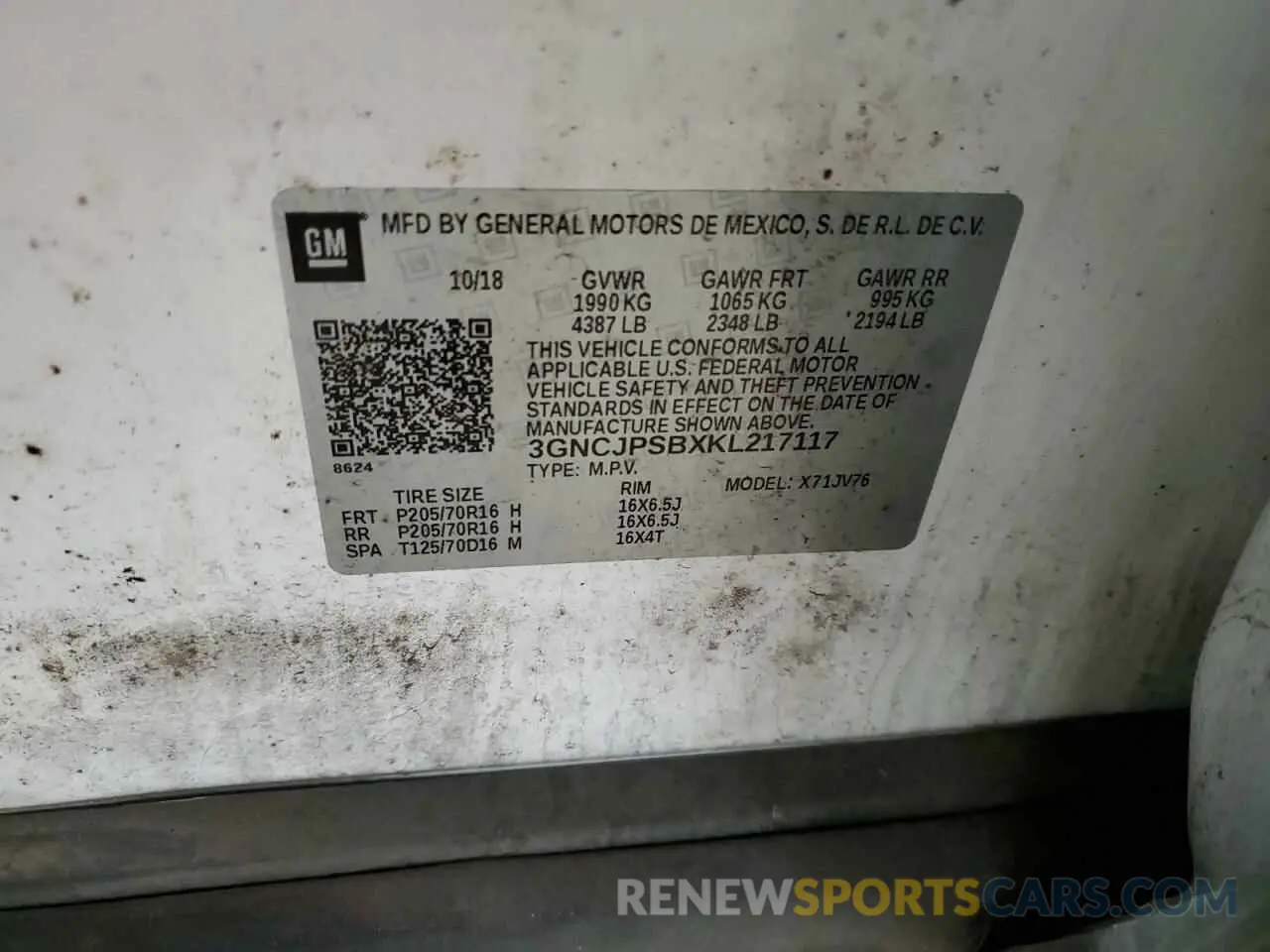 13 fotografías del automóvil dañado 3GNCJPSBXKL217117 CHEVROLET TRAX 2019