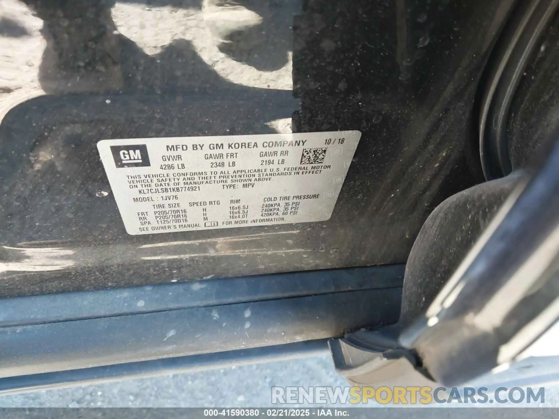 9 fotografías del automóvil dañado KL7CJLSB1KB774921 CHEVROLET TRAX 2019
