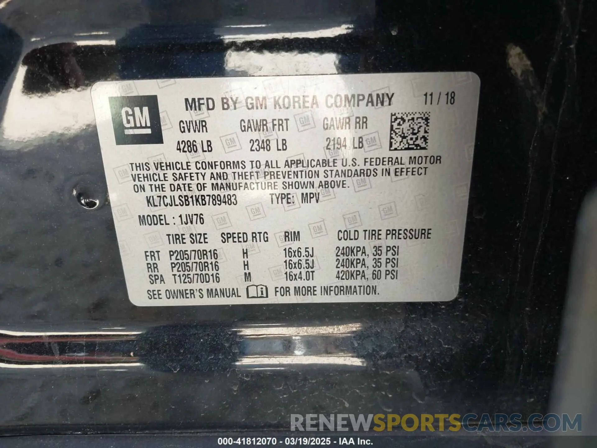 9 fotografías del automóvil dañado KL7CJLSB1KB789483 CHEVROLET TRAX 2019