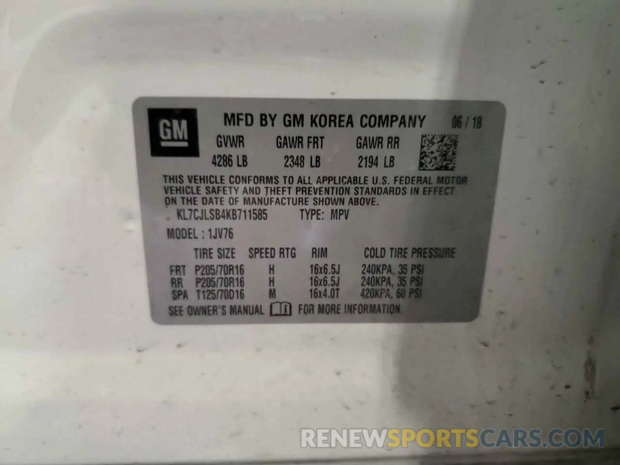 15 fotografías del automóvil dañado KL7CJLSB4KB711585 CHEVROLET TRAX 2019