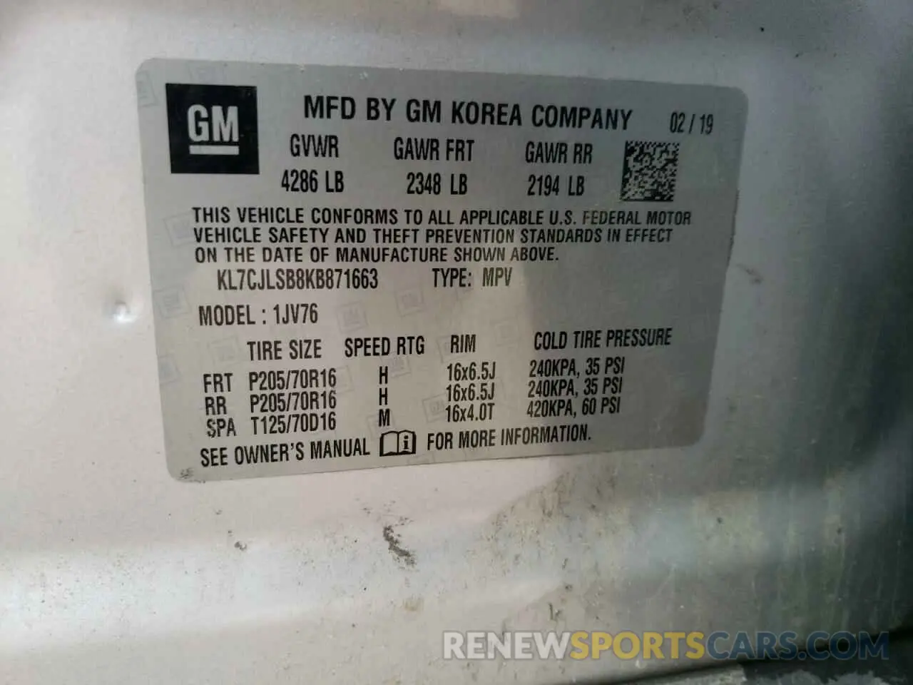 12 fotografías del automóvil dañado KL7CJLSB8KB871663 CHEVROLET TRAX 2019