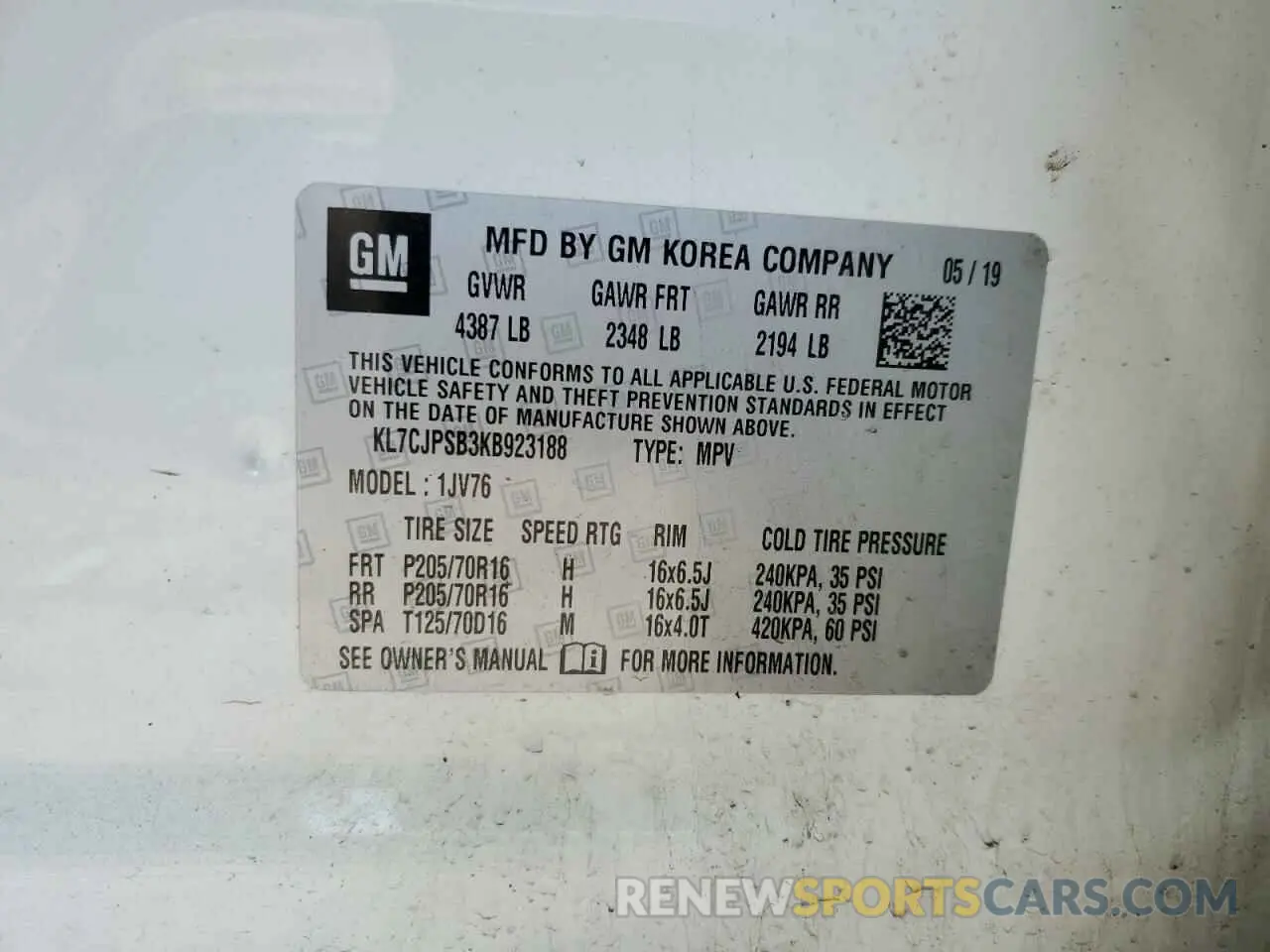 13 fotografías del automóvil dañado KL7CJPSB3KB923188 CHEVROLET TRAX 2019
