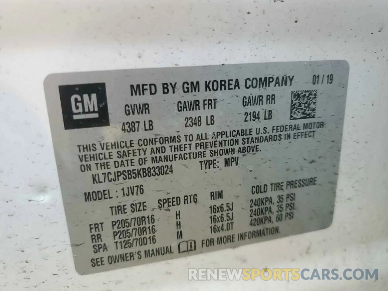 13 fotografías del automóvil dañado KL7CJPSB5KB833024 CHEVROLET TRAX 2019