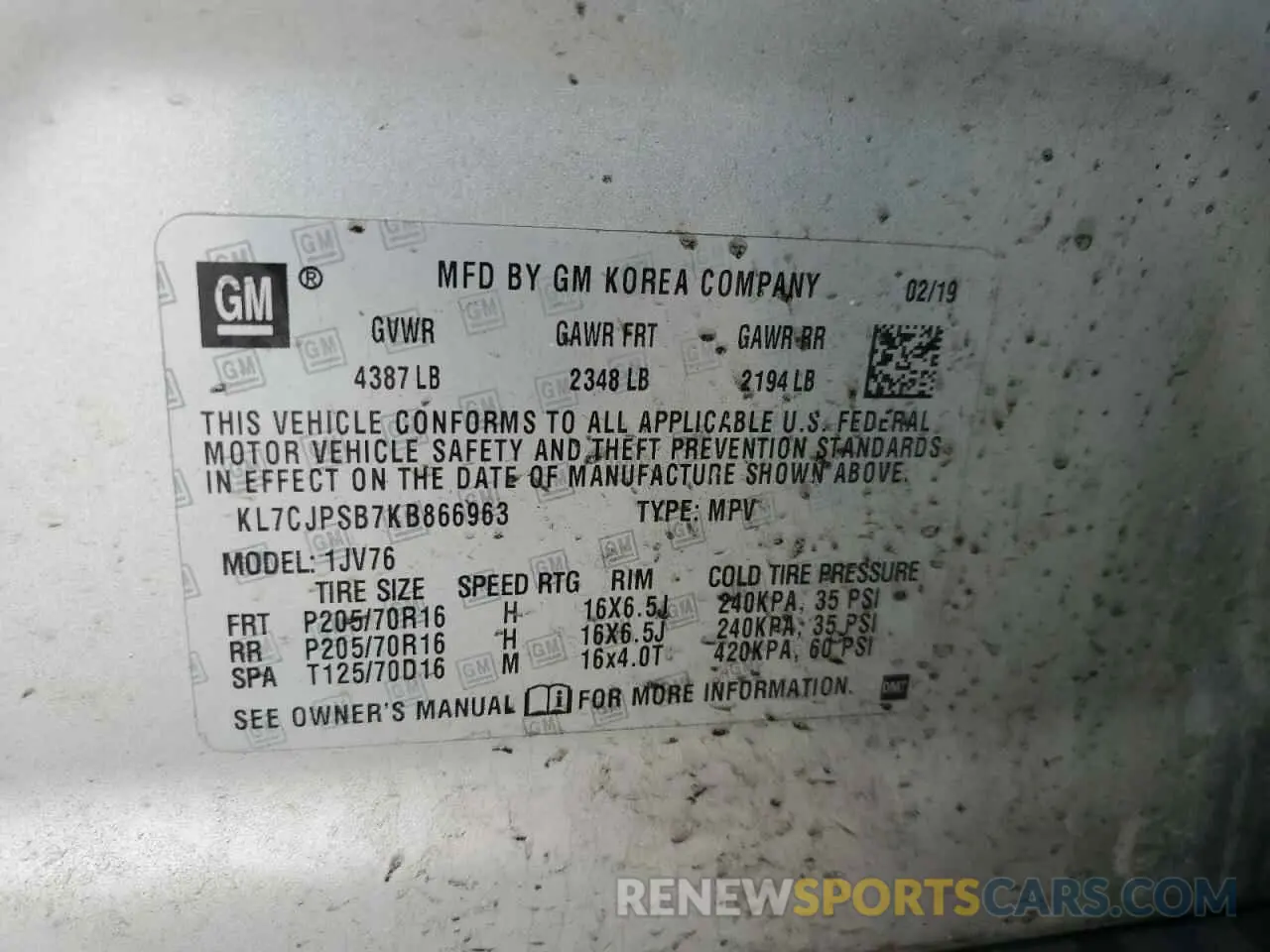 13 fotografías del automóvil dañado KL7CJPSB7KB866963 CHEVROLET TRAX 2019