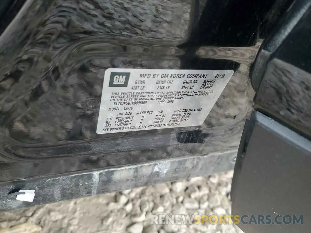 16 fotografías del automóvil dañado KL7CJPSB7KB896500 CHEVROLET TRAX 2019