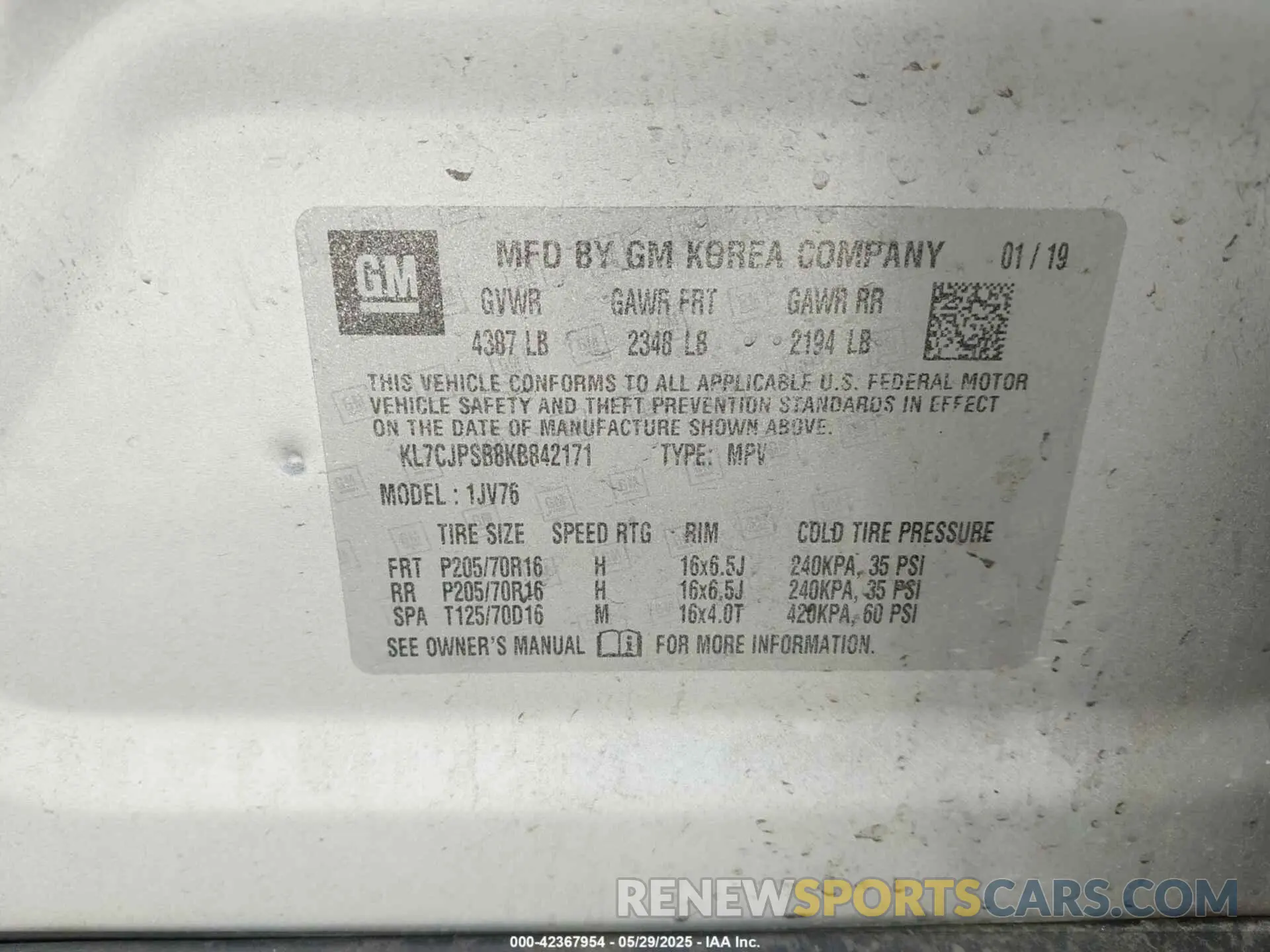 9 fotografías del automóvil dañado KL7CJPSB8KB842171 CHEVROLET TRAX 2019