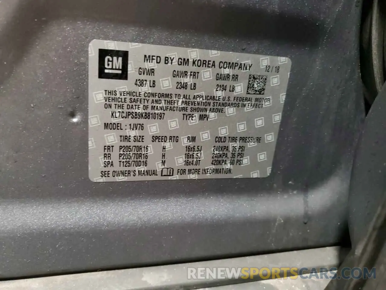13 fotografías del automóvil dañado KL7CJPSB9KB810197 CHEVROLET TRAX 2019