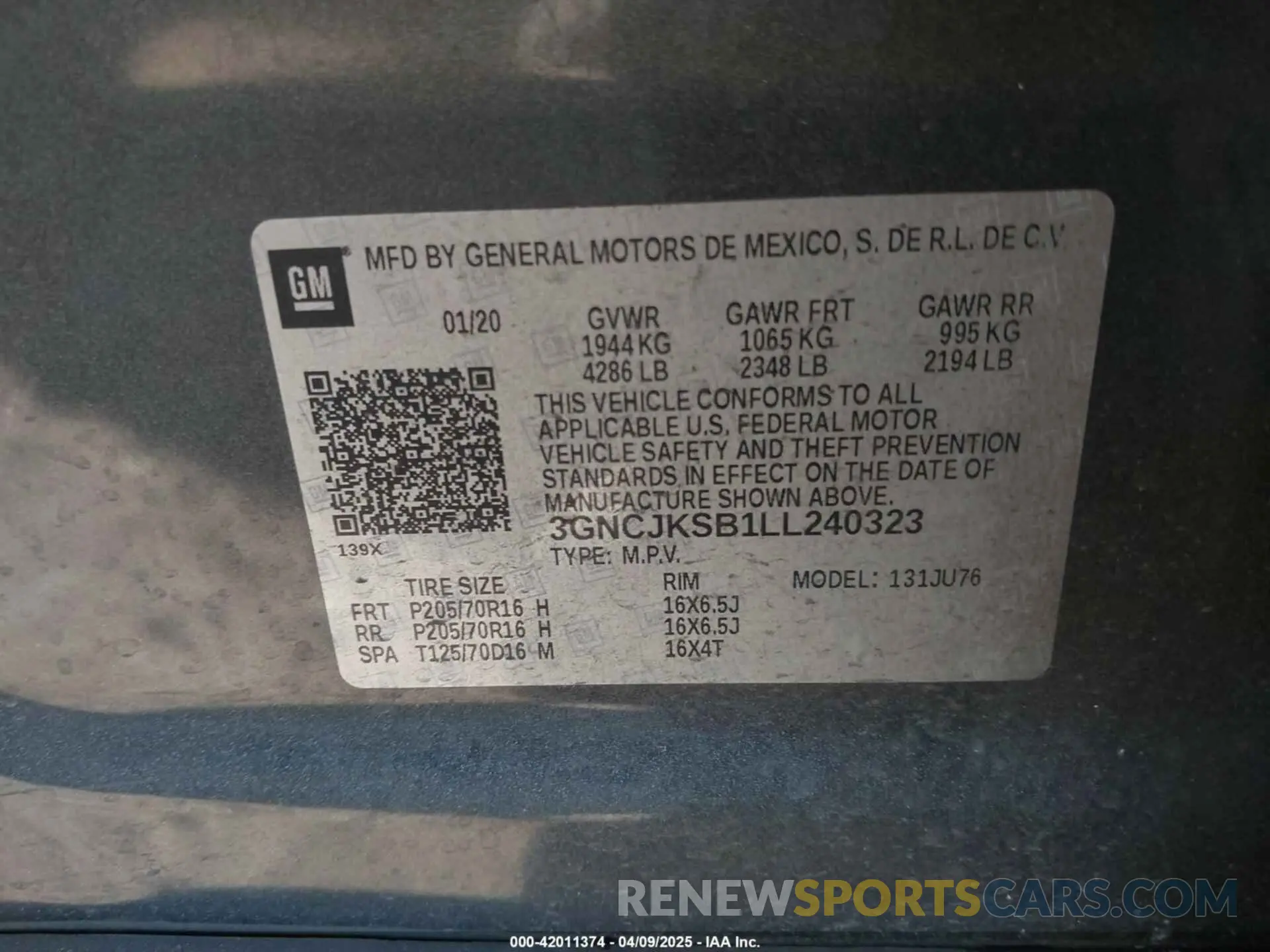 9 fotografías del automóvil dañado 3GNCJKSB1LL240323 CHEVROLET TRAX 2020