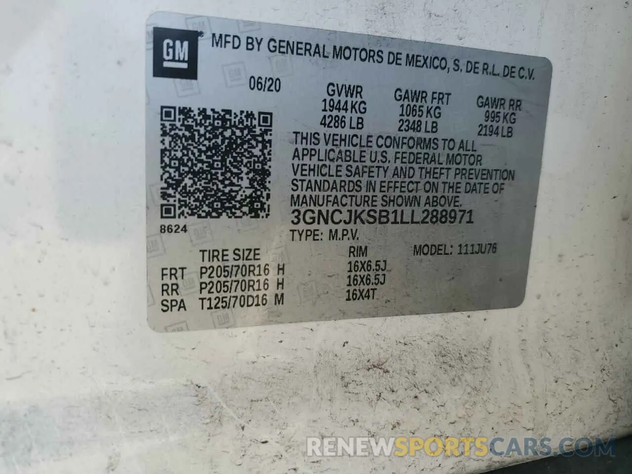 13 fotografías del automóvil dañado 3GNCJKSB1LL288971 CHEVROLET TRAX 2020