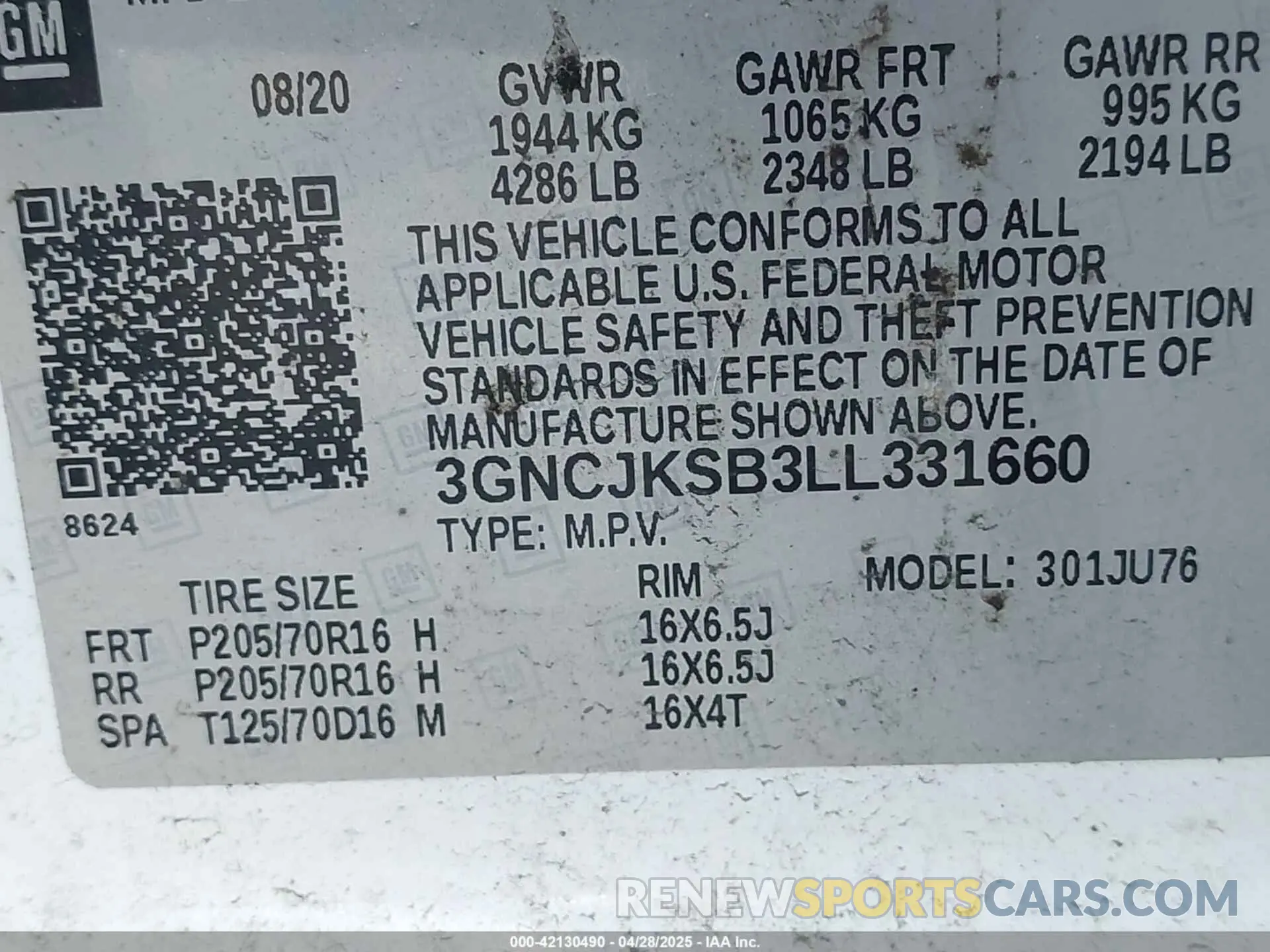 9 fotografías del automóvil dañado 3GNCJKSB3LL331660 CHEVROLET TRAX 2020
