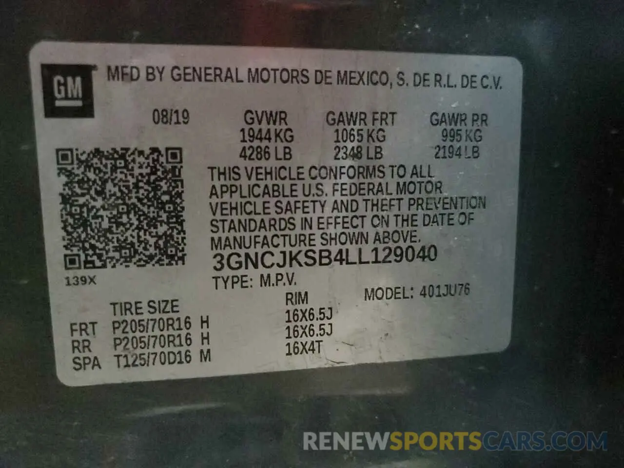 14 fotografías del automóvil dañado 3GNCJKSB4LL129040 CHEVROLET TRAX 2020