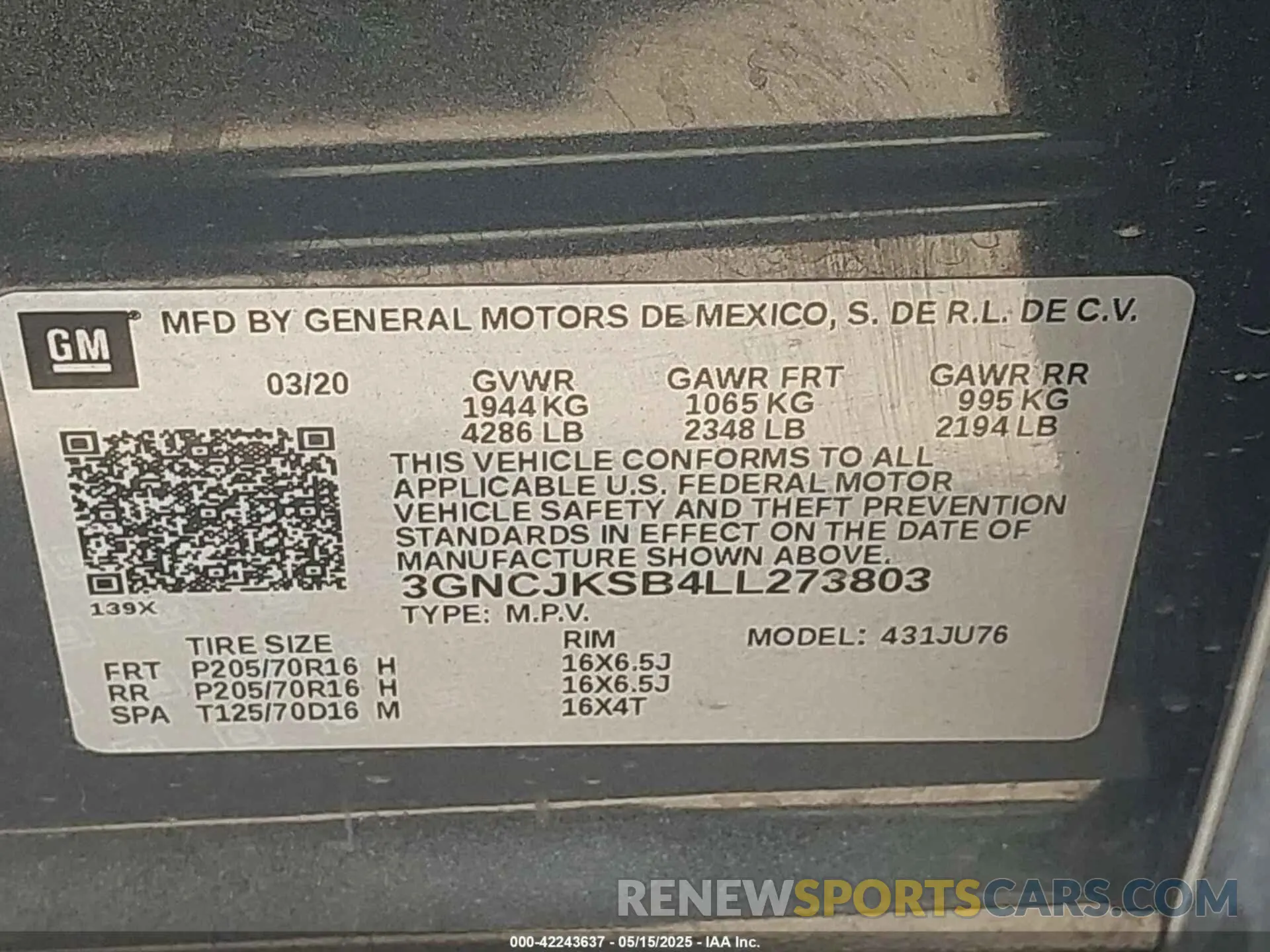 9 fotografías del automóvil dañado 3GNCJKSB4LL273803 CHEVROLET TRAX 2020