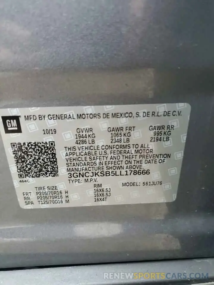 13 fotografías del automóvil dañado 3GNCJKSB5LL178666 CHEVROLET TRAX 2020