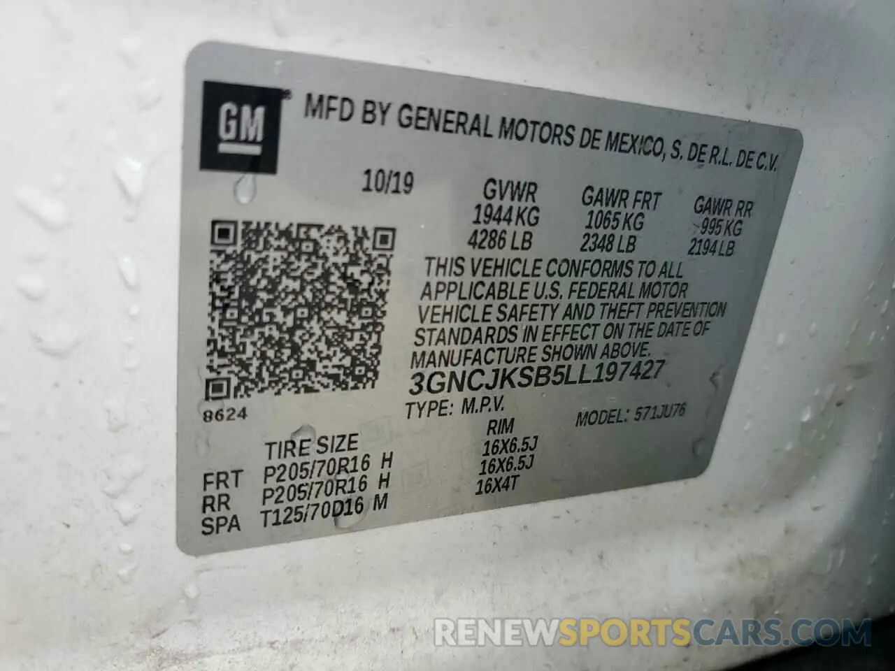 13 fotografías del automóvil dañado 3GNCJKSB5LL197427 CHEVROLET TRAX 2020