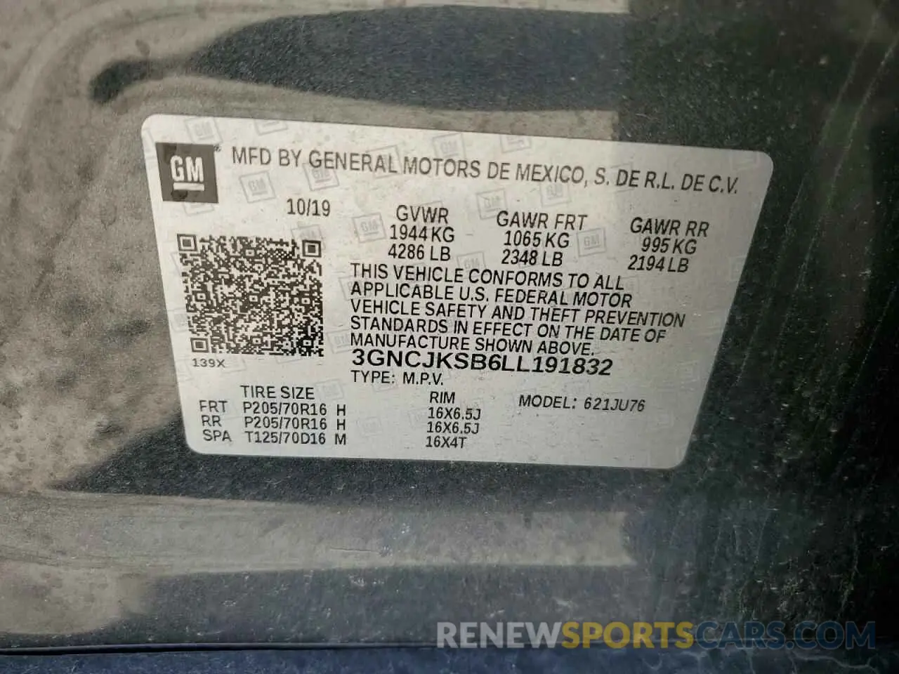 12 fotografías del automóvil dañado 3GNCJKSB6LL191832 CHEVROLET TRAX 2020